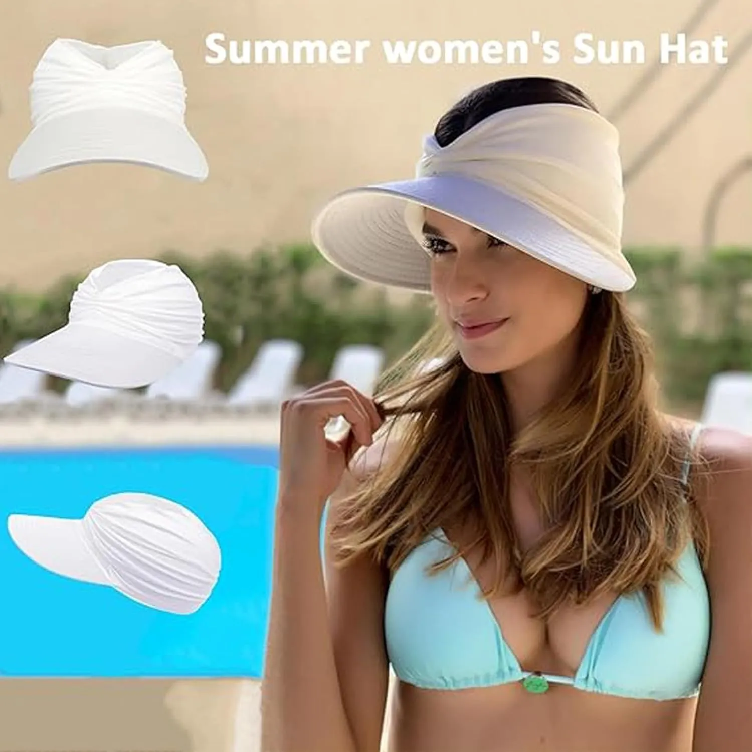 Peshoriadm Summer Women's Sun Hat, Elastic Top Ponytail Sun Beach Hats, Light Wide Brim Golf Beach Sun Hat