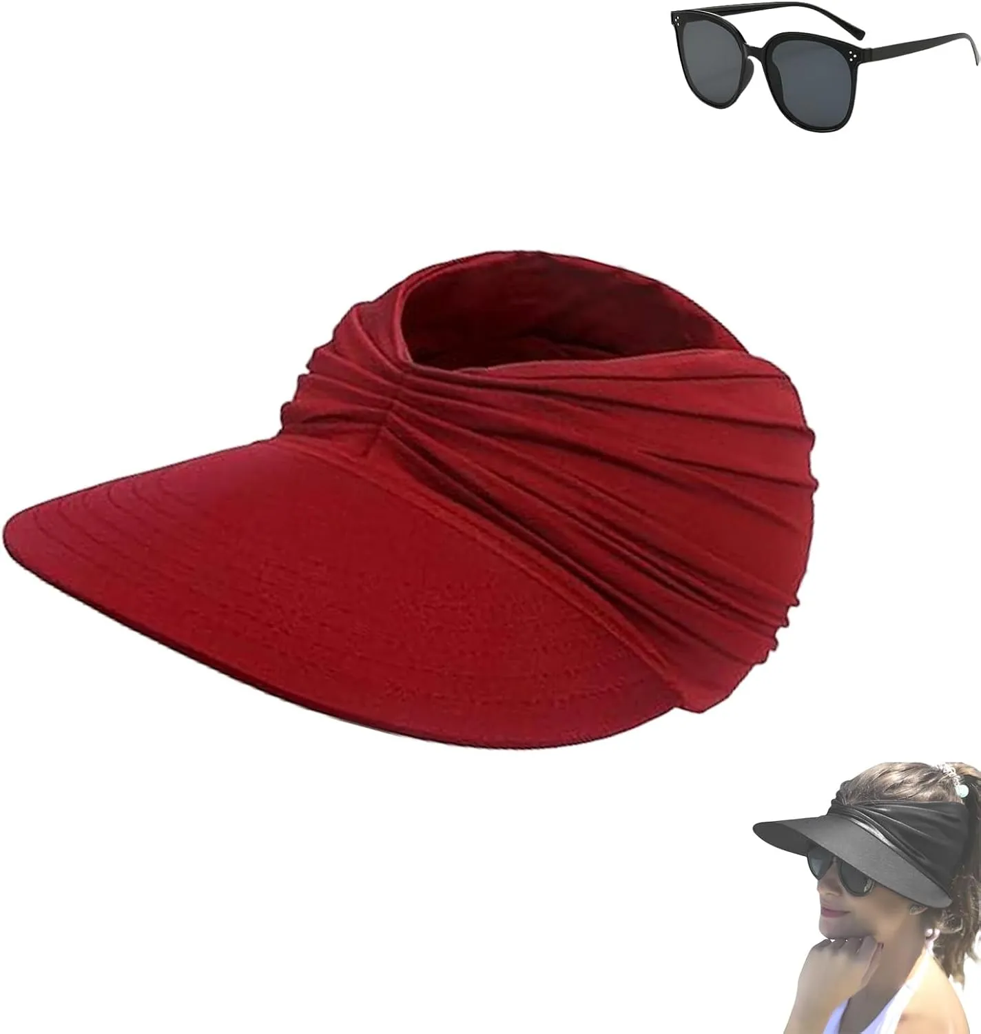 Peshoriadm Summer Women's Sun Hat, Elastic Top Ponytail Sun Beach Hats, Light Wide Brim Golf Beach Sun Hat