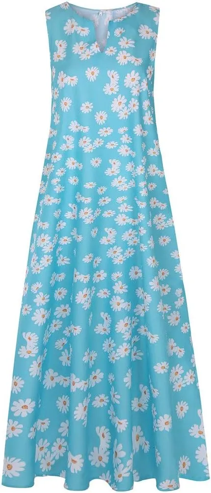 Plus Size Summer Dresses for Women Casual Loose Boho Sundress with Pockets V Neck Floral Print Sun Dress Maxi Dress