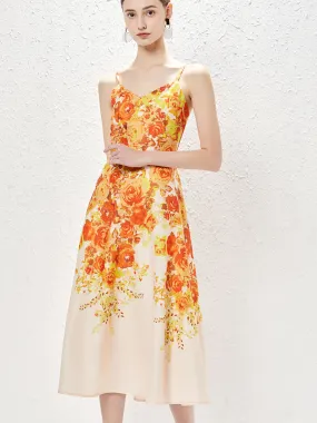 Pocketed Strap Sleeveless Floral Printed Swing Boho Dress