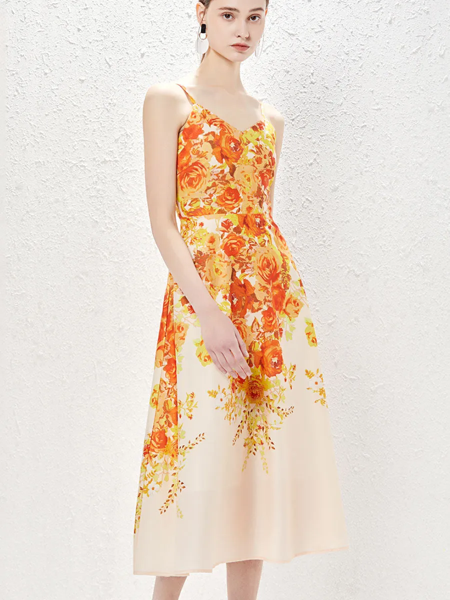 Pocketed Strap Sleeveless Floral Printed Swing Boho Dress