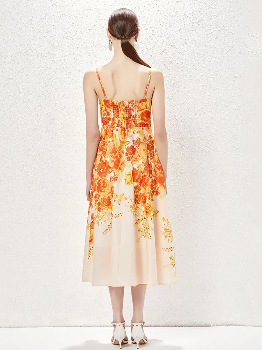 Pocketed Strap Sleeveless Floral Printed Swing Boho Dress