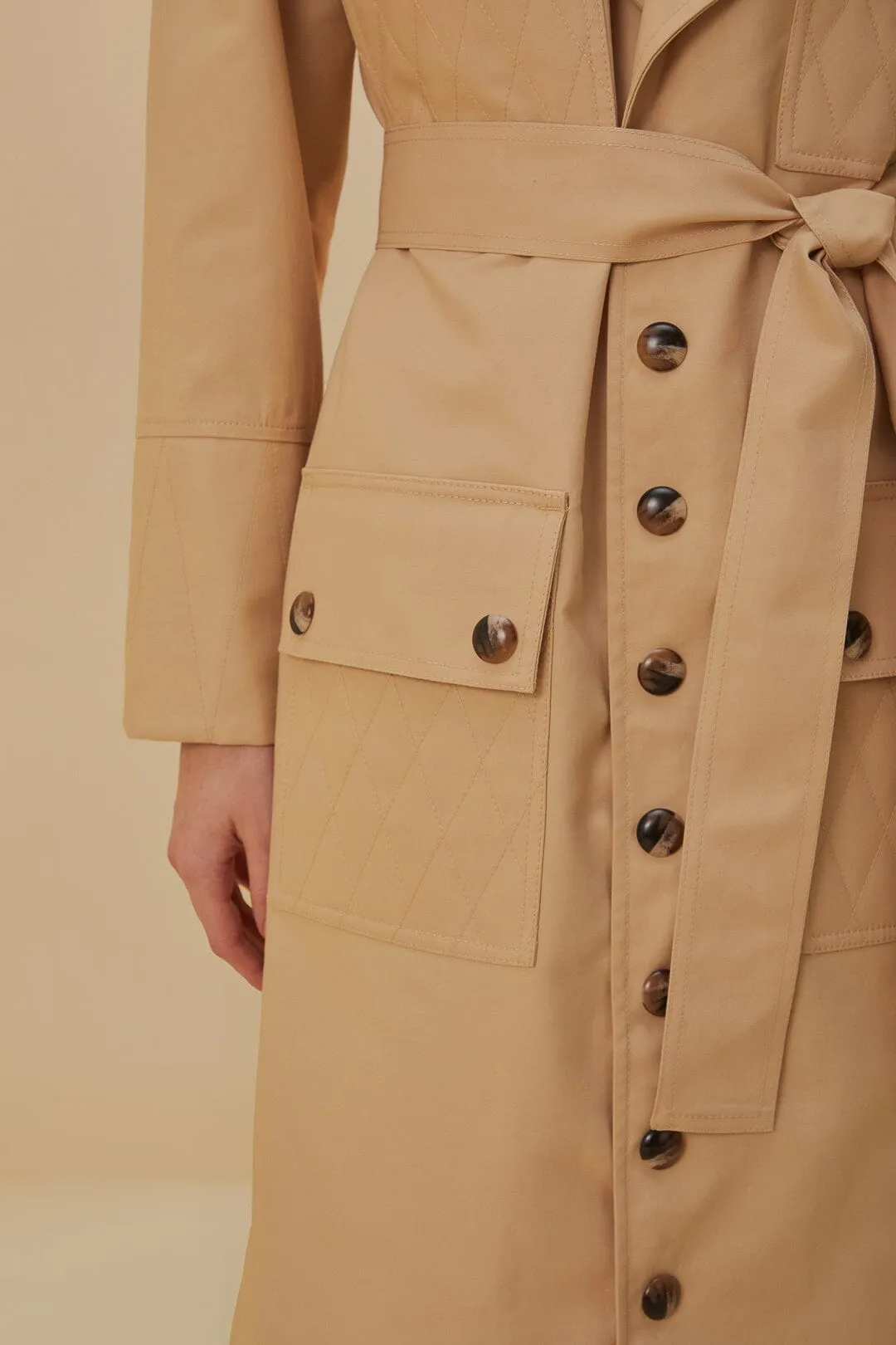 Pockets Over Nude Trench Coat