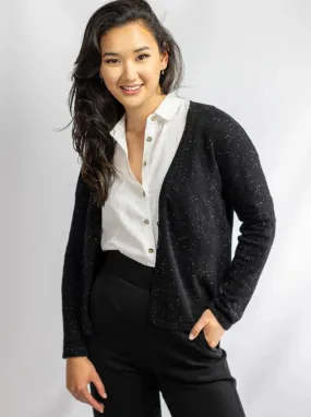 Pure Cashmere V-Neck Cardigan | Black with White Fleck