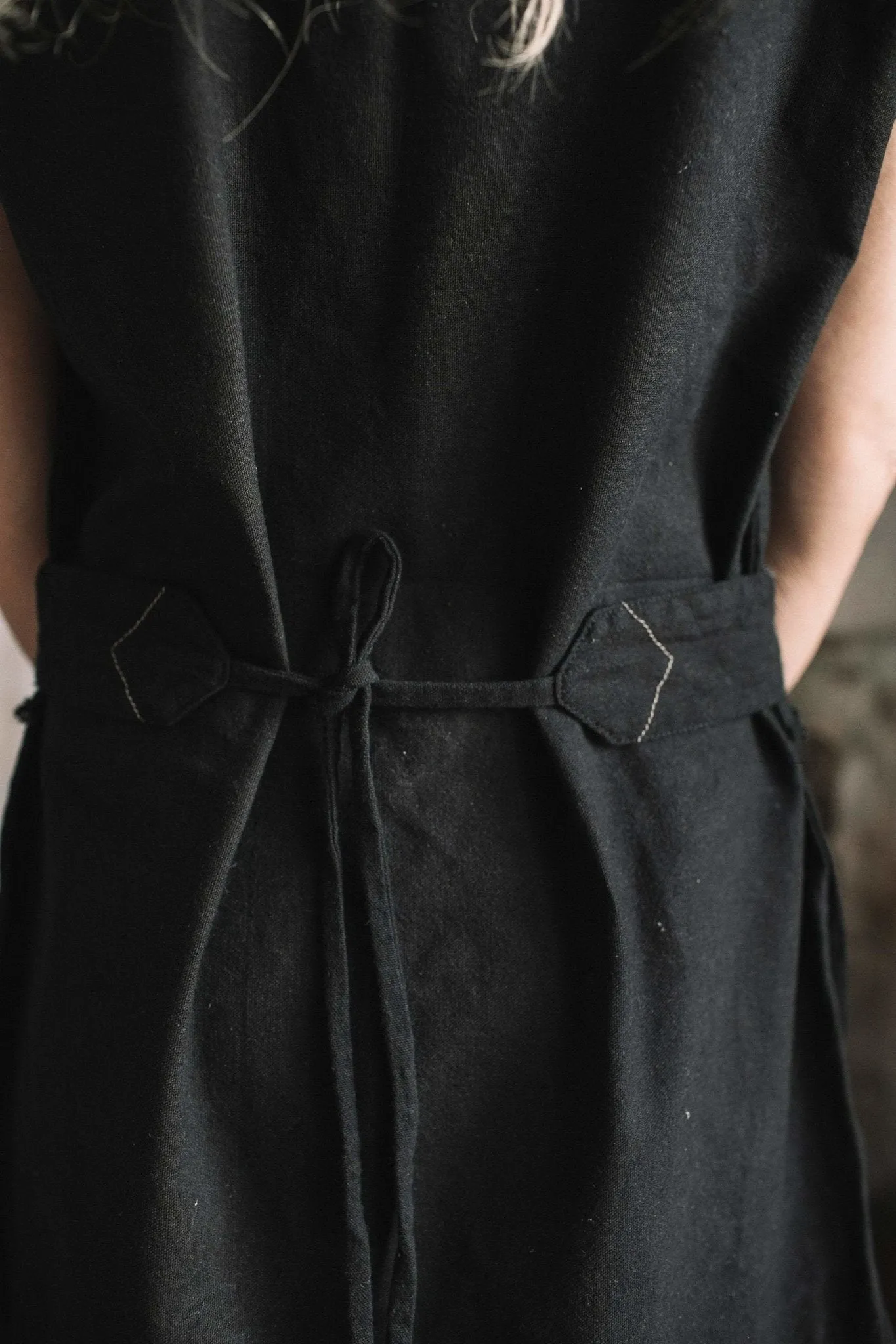 Raw Cotton Asymmetric Mini Dress / Atua Tino / Black