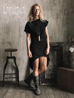 Raw Cotton Asymmetric Mini Dress / Atua Tino / Black