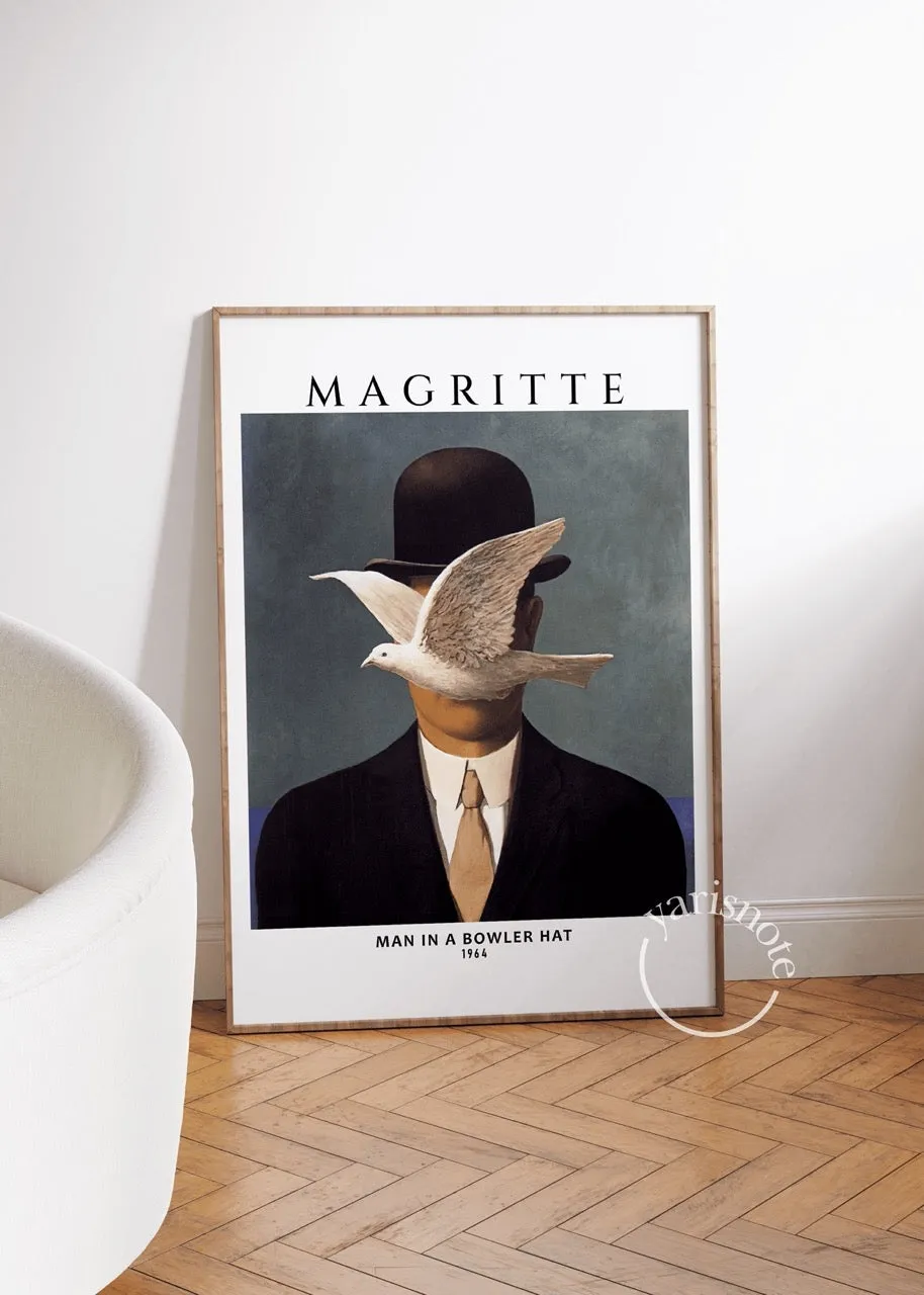 Rene Magritte Fiyonk Şapkalı Adam Çerçevesiz Poster 15x21 cm
