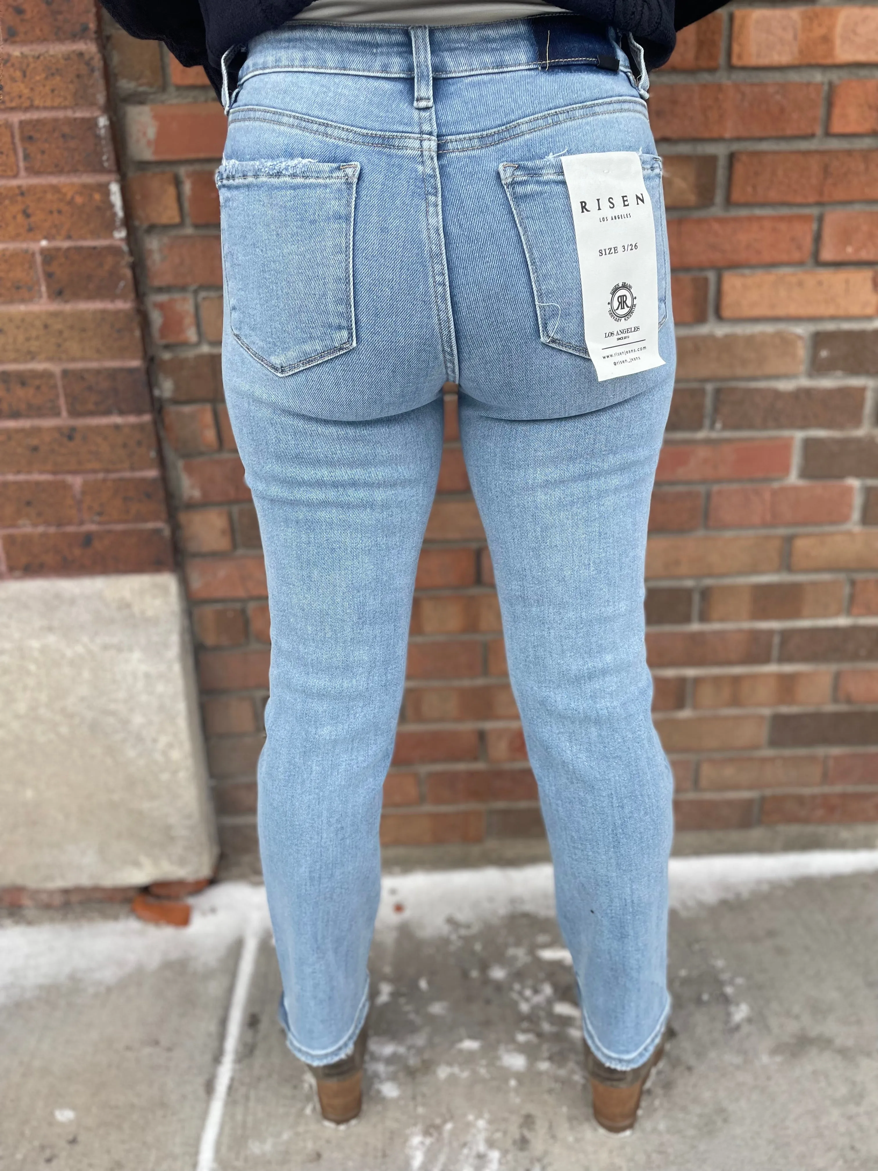 Risen Mid Rise Ankle Straight Relaxed Jeans