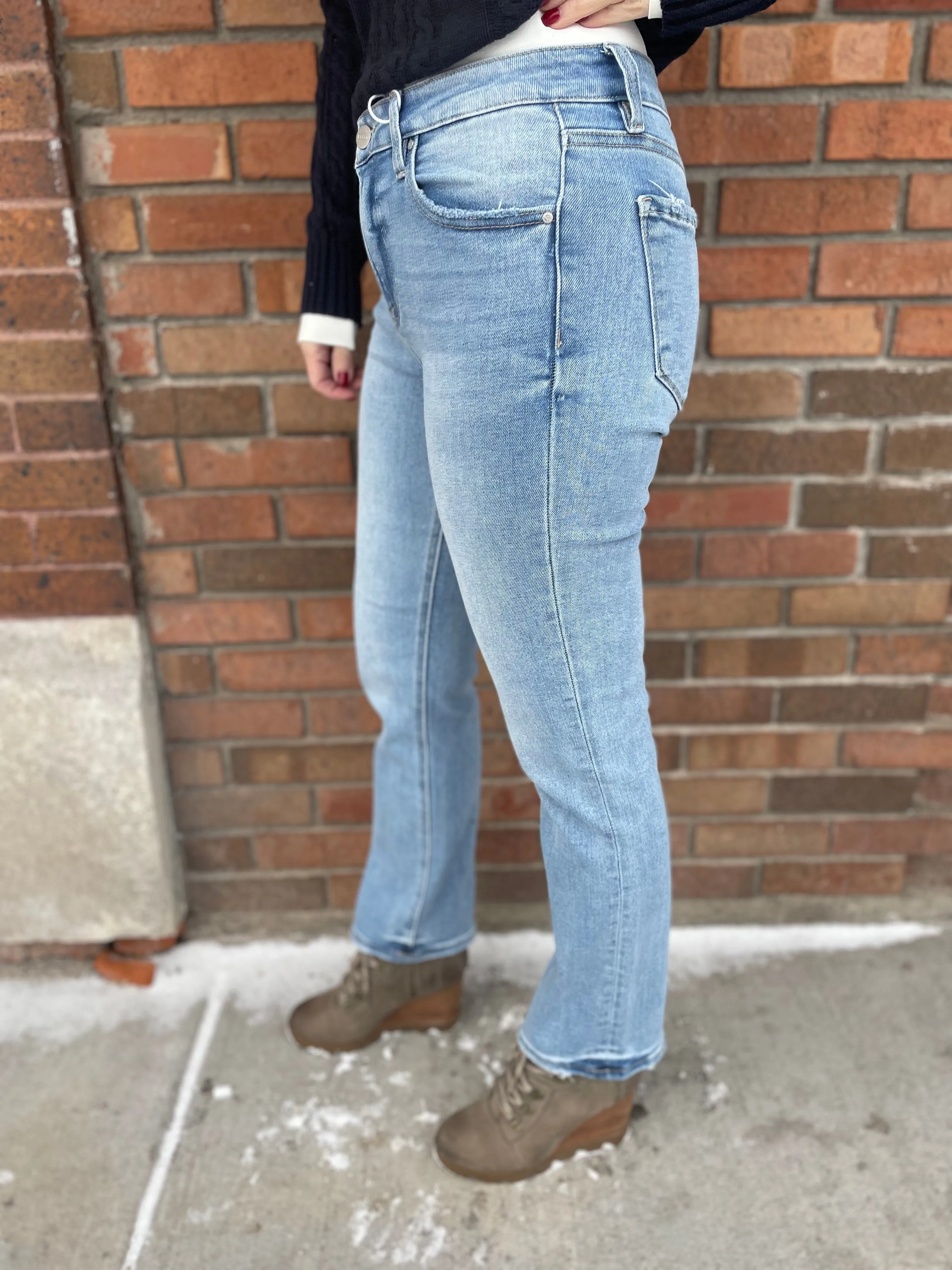 Risen Mid Rise Ankle Straight Relaxed Jeans