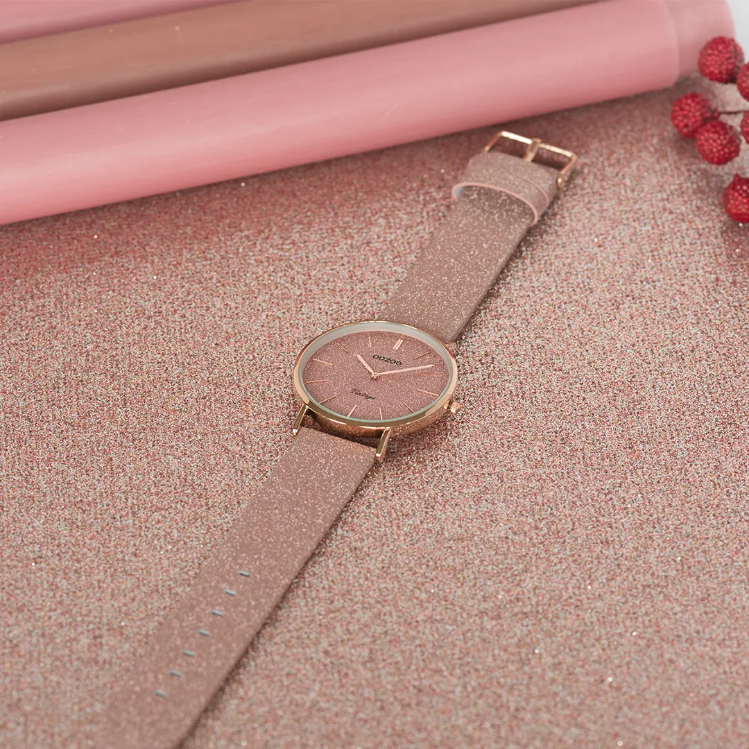 Rose gold coloured OOZOO watch with old pink leather strap - C20161