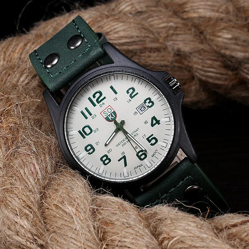 Sanwony New Arrival Vintage Classic Men's Date Leather Strap Sport Quartz Watch