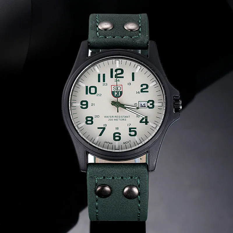 Sanwony New Arrival Vintage Classic Men's Date Leather Strap Sport Quartz Watch