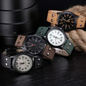 Sanwony New Arrival Vintage Classic Men's Date Leather Strap Sport Quartz Watch
