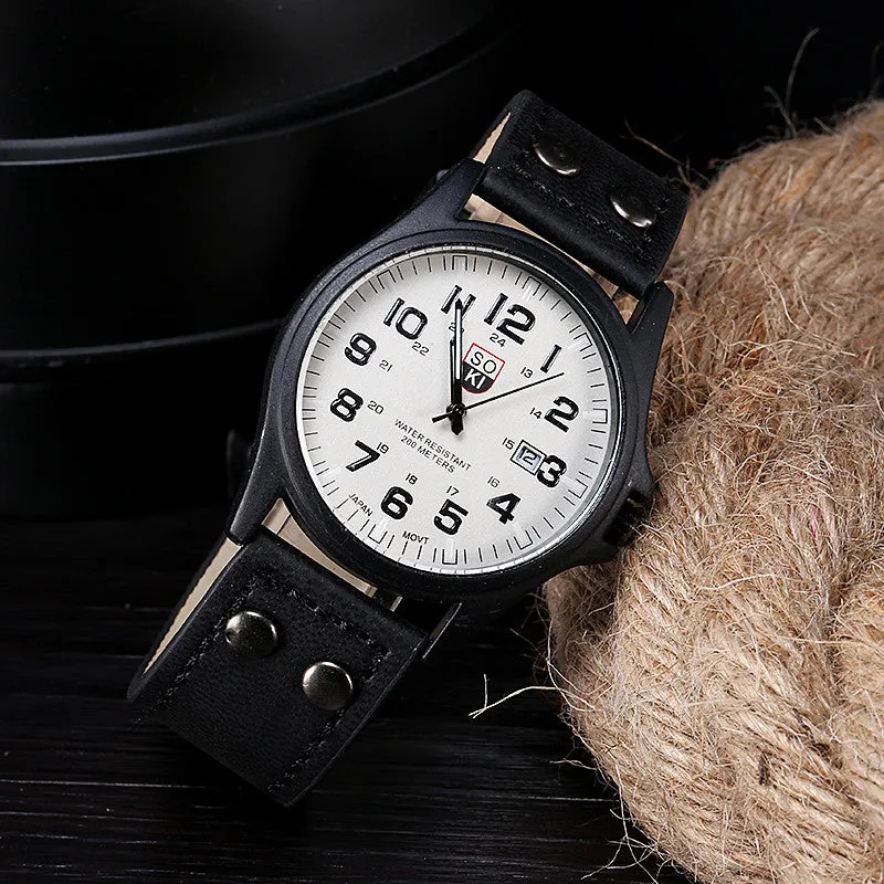 Sanwony New Arrival Vintage Classic Men's Date Leather Strap Sport Quartz Watch