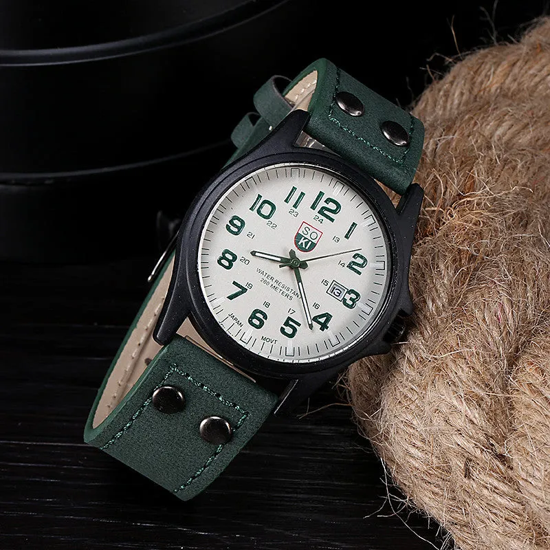 Sanwony New Arrival Vintage Classic Men's Date Leather Strap Sport Quartz Watch