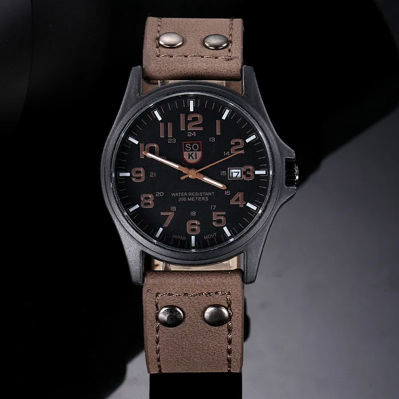 Sanwony New Arrival Vintage Classic Men's Date Leather Strap Sport Quartz Watch
