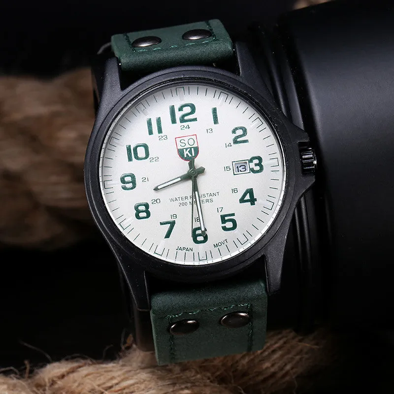 Sanwony New Arrival Vintage Classic Men's Date Leather Strap Sport Quartz Watch