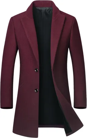 SOMTHRON Men's Winter Trench Coat Lapel Single Breasted Slim Fit Wool Blend Overcoat Jacket Mid-Long Pea Coat