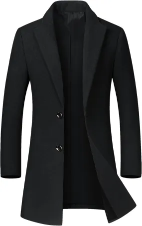 SOMTHRON Men's Winter Trench Coat Lapel Single Breasted Slim Fit Wool Blend Overcoat Jacket Mid-Long Pea Coat