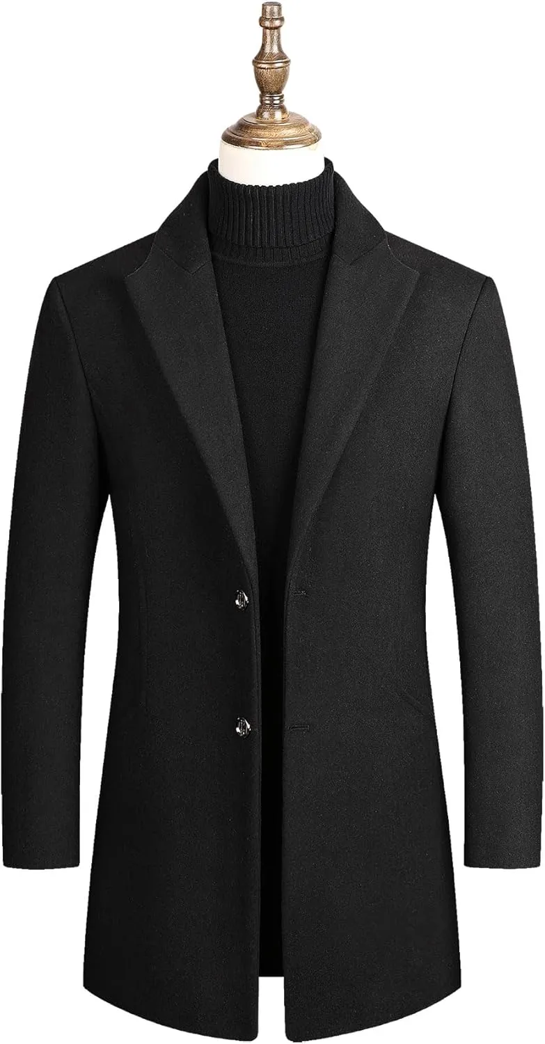 SOMTHRON Men's Winter Trench Coat Lapel Single Breasted Slim Fit Wool Blend Overcoat Jacket Mid-Long Pea Coat
