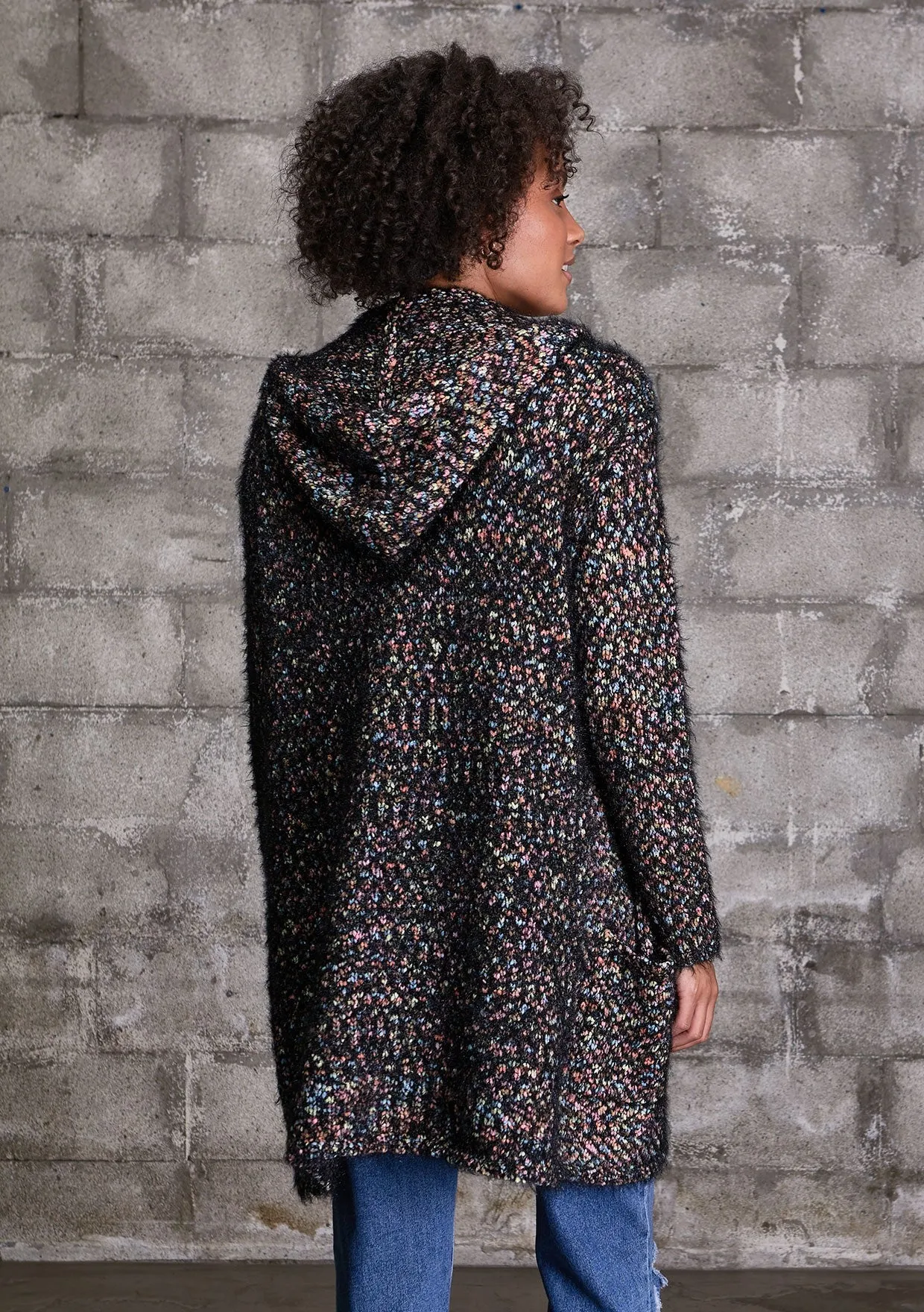 Space Dyed Long Sleeve Hooded Open Cardigan
