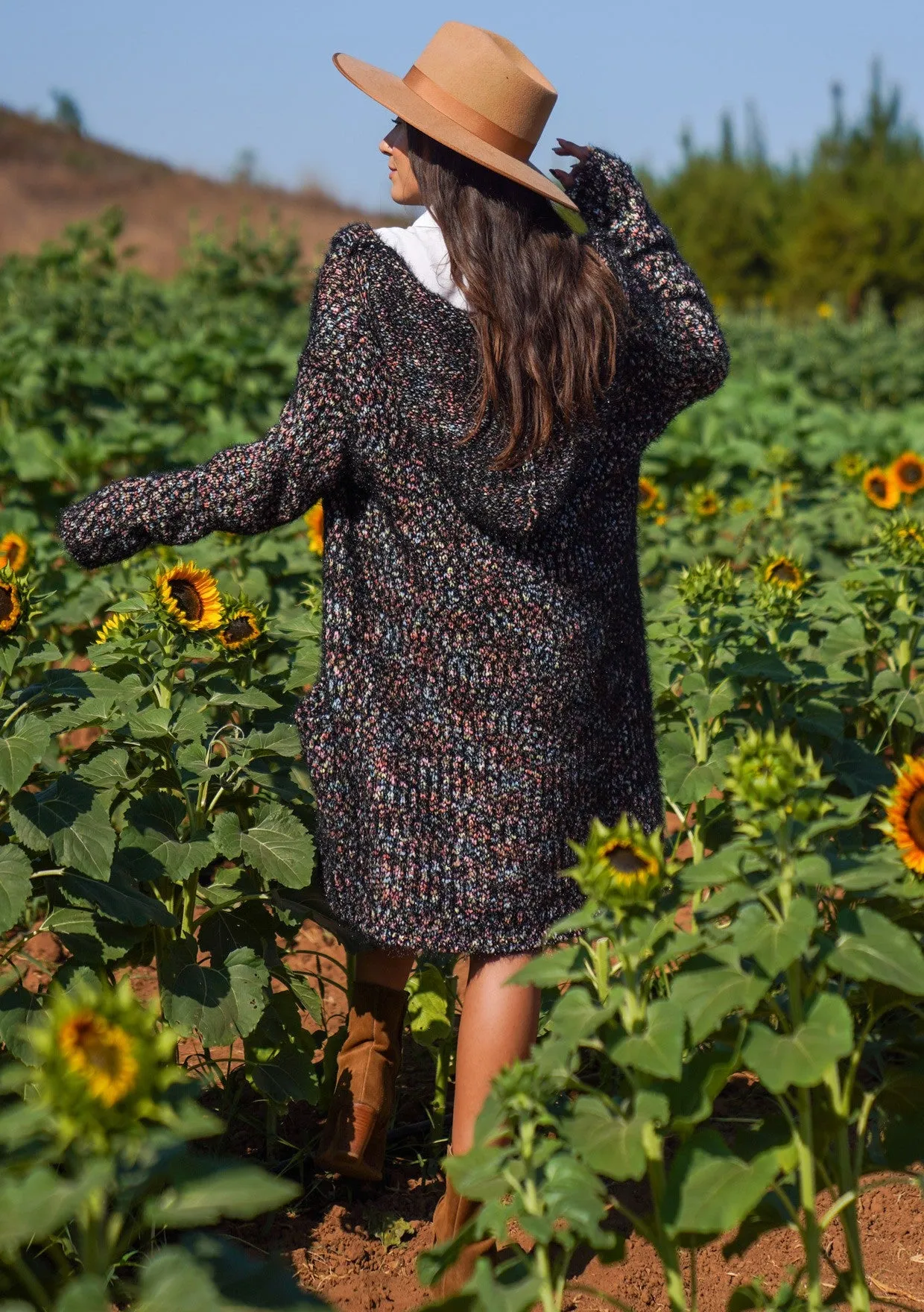 Space Dyed Long Sleeve Hooded Open Cardigan