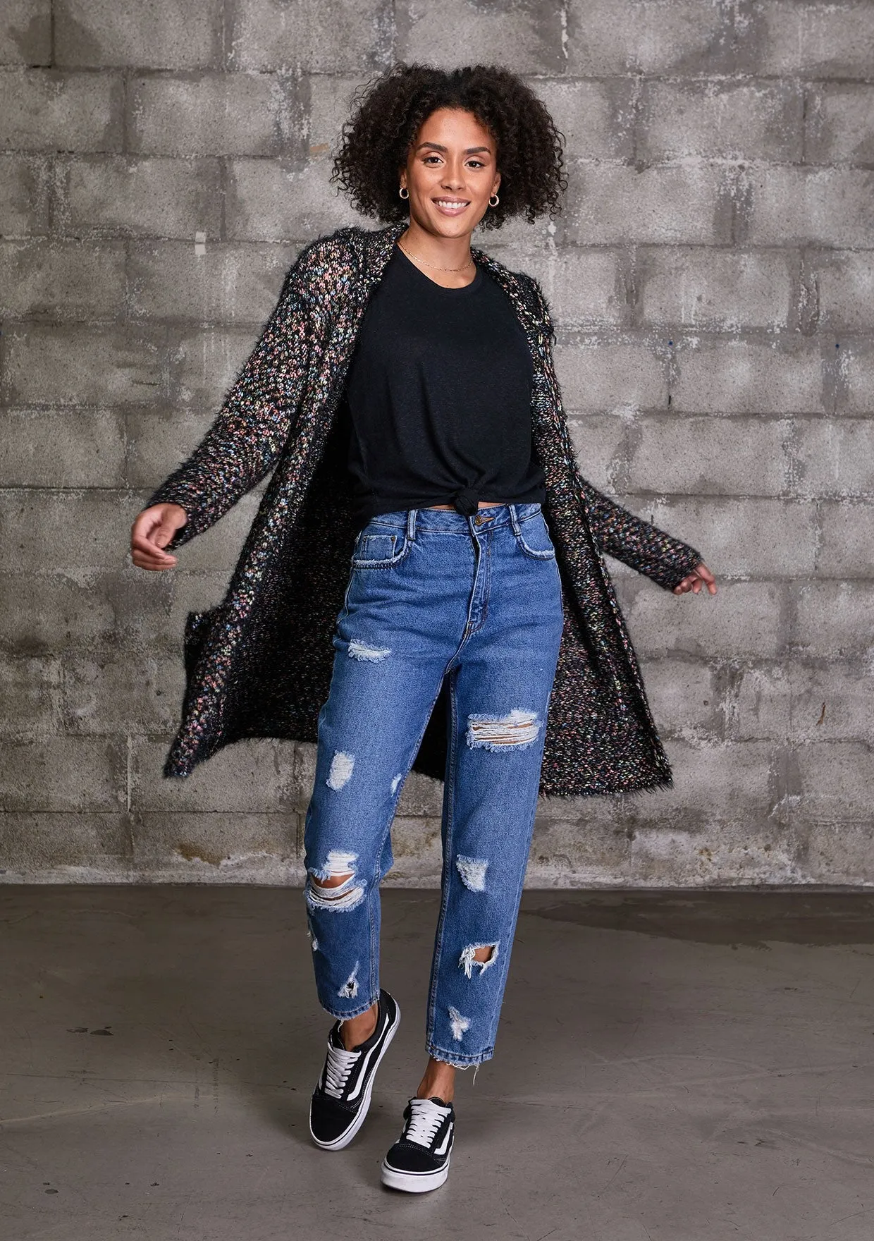 Space Dyed Long Sleeve Hooded Open Cardigan