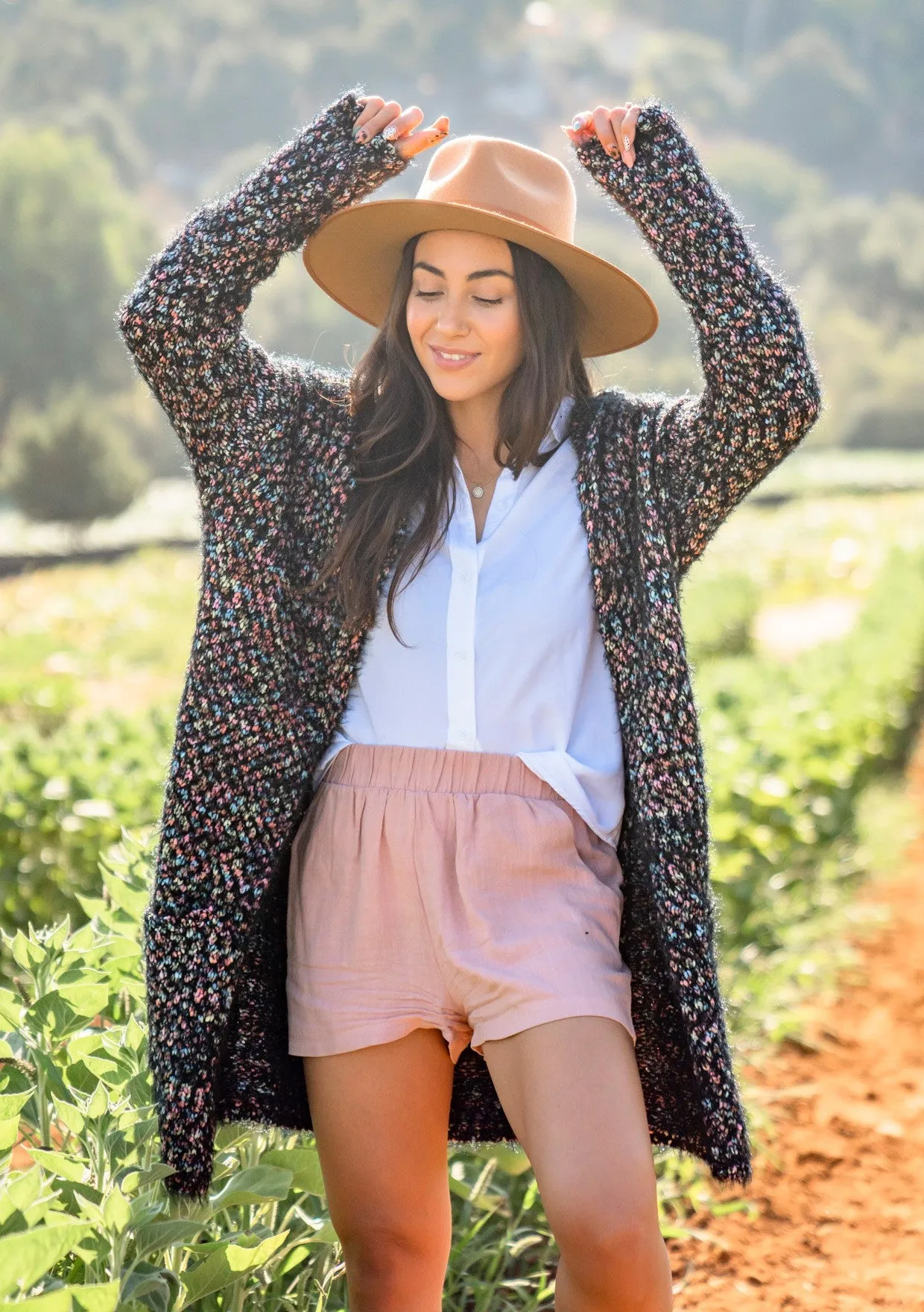 Space Dyed Long Sleeve Hooded Open Cardigan