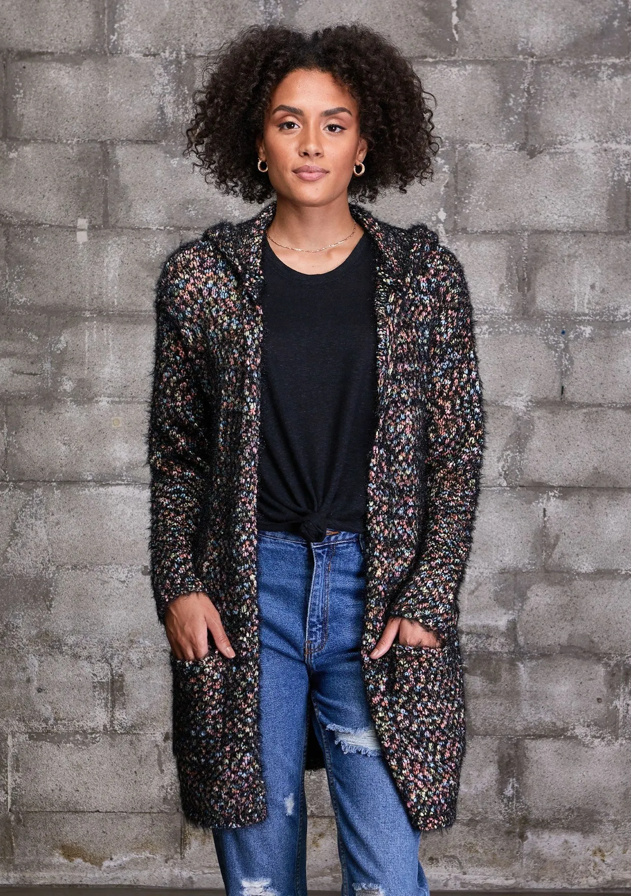 Space Dyed Long Sleeve Hooded Open Cardigan