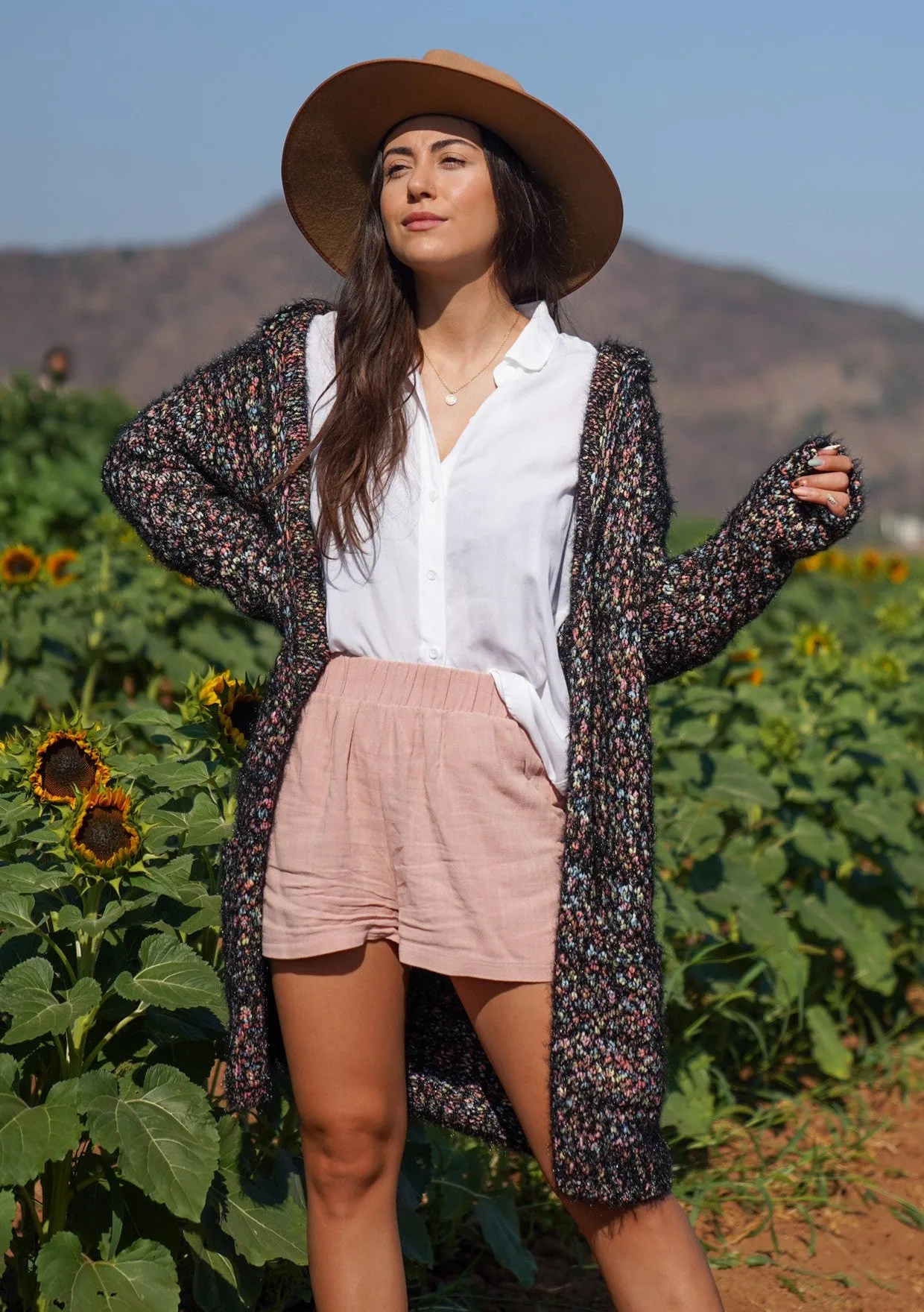 Space Dyed Long Sleeve Hooded Open Cardigan