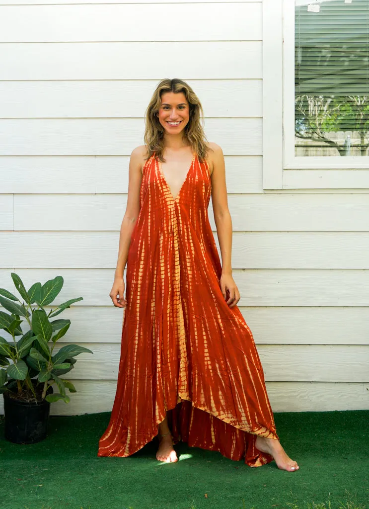 Sunset Flame Tie-Dye Maxi Dress