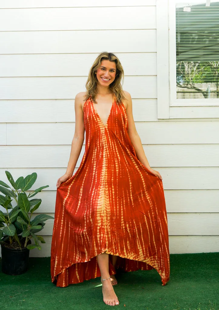 Sunset Flame Tie-Dye Maxi Dress