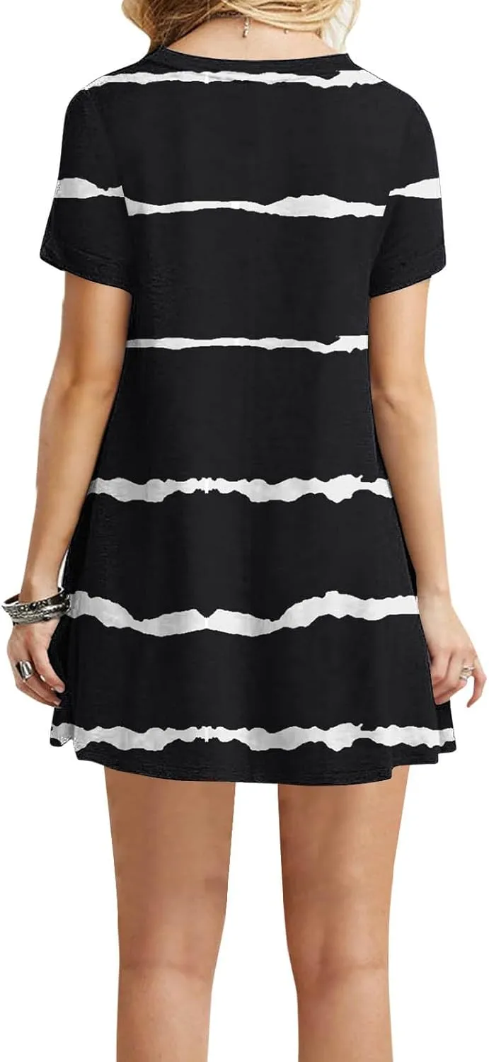 TANGNADE Womens Summer Dresses Crewneck Short Sleeve Sundresses Boho Beach Dress Casual Loose A Line Tshirt Sun Dress