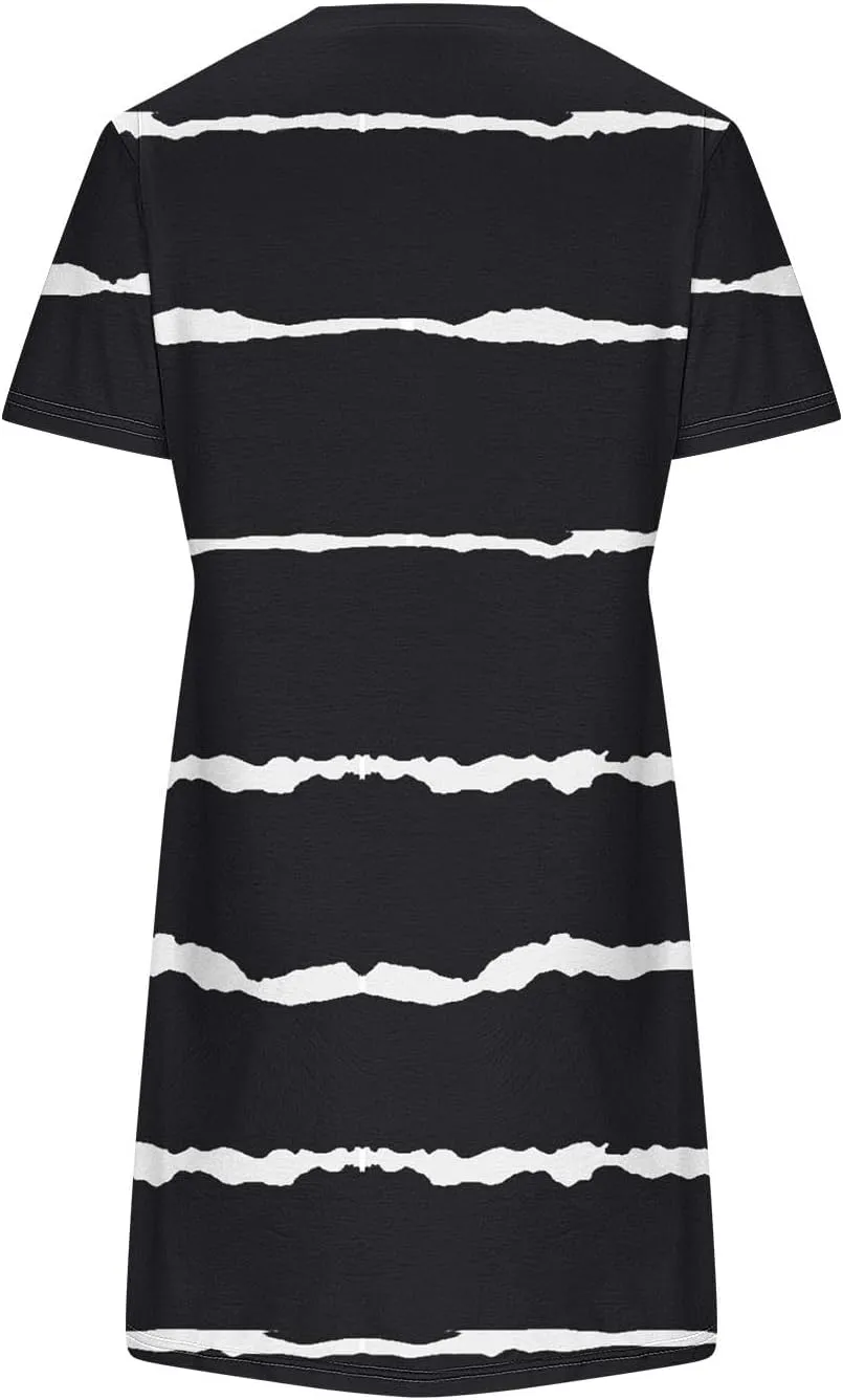 TANGNADE Womens Summer Dresses Crewneck Short Sleeve Sundresses Boho Beach Dress Casual Loose A Line Tshirt Sun Dress