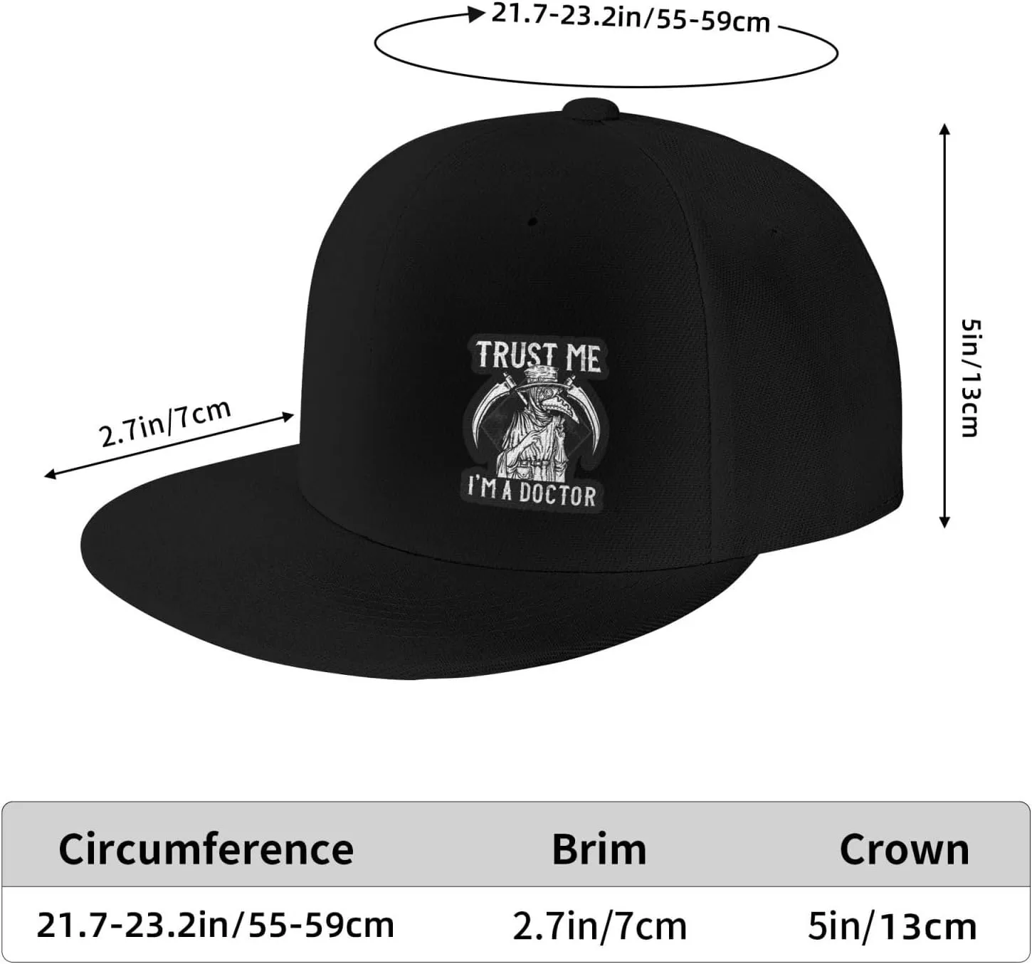 Trust Me I'm A Doctor I Medieval Plague Doctor Flat Bill Visor Classic Snapback Hat Adjustable Brim High Top Baseball Cap