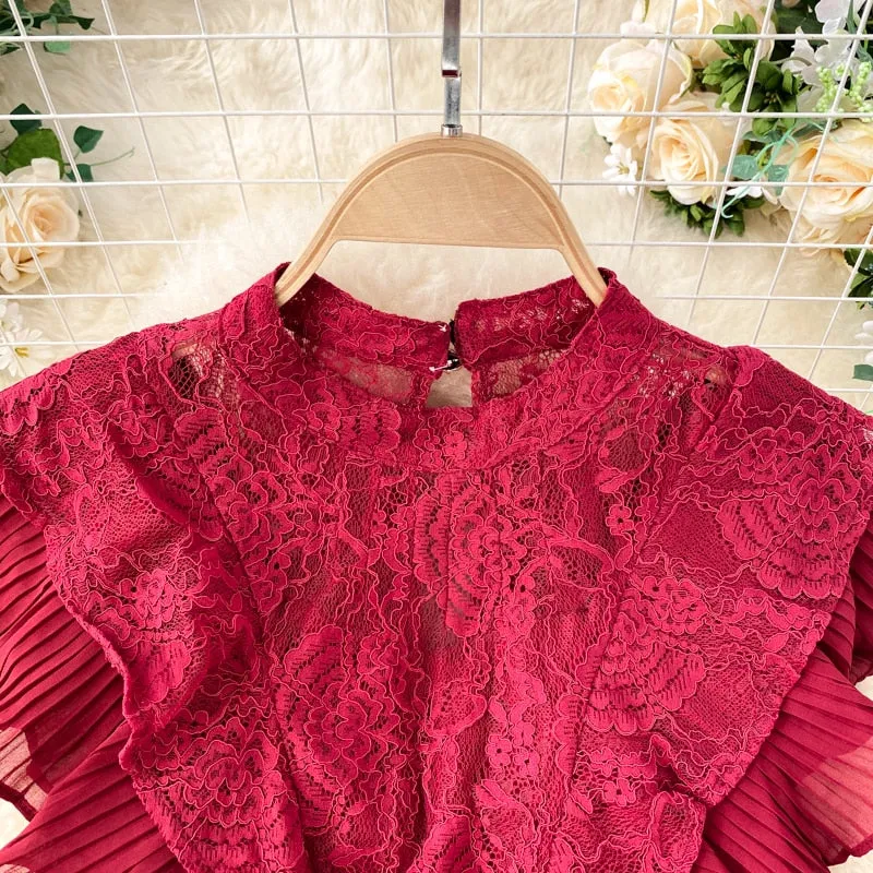 Vintage Dress, Boho Midi Dress, Lace Dress, Aliyah in Green, Red and BLack