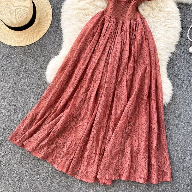 Vintage Dress, Boho Midi Dress, Lace Dress, Aliyah in Green, Red and BLack