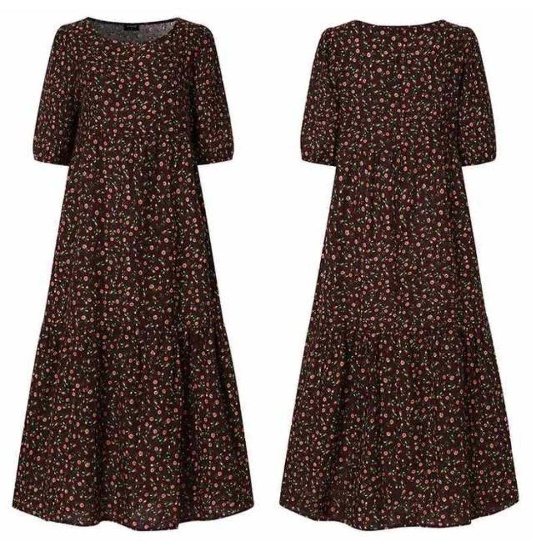 VONDA Women Sundress Casual O Neck Short Lantern Sleeve Printed Dresses Loose Oversized Bohemian Vestidos Robe Femme S2616399