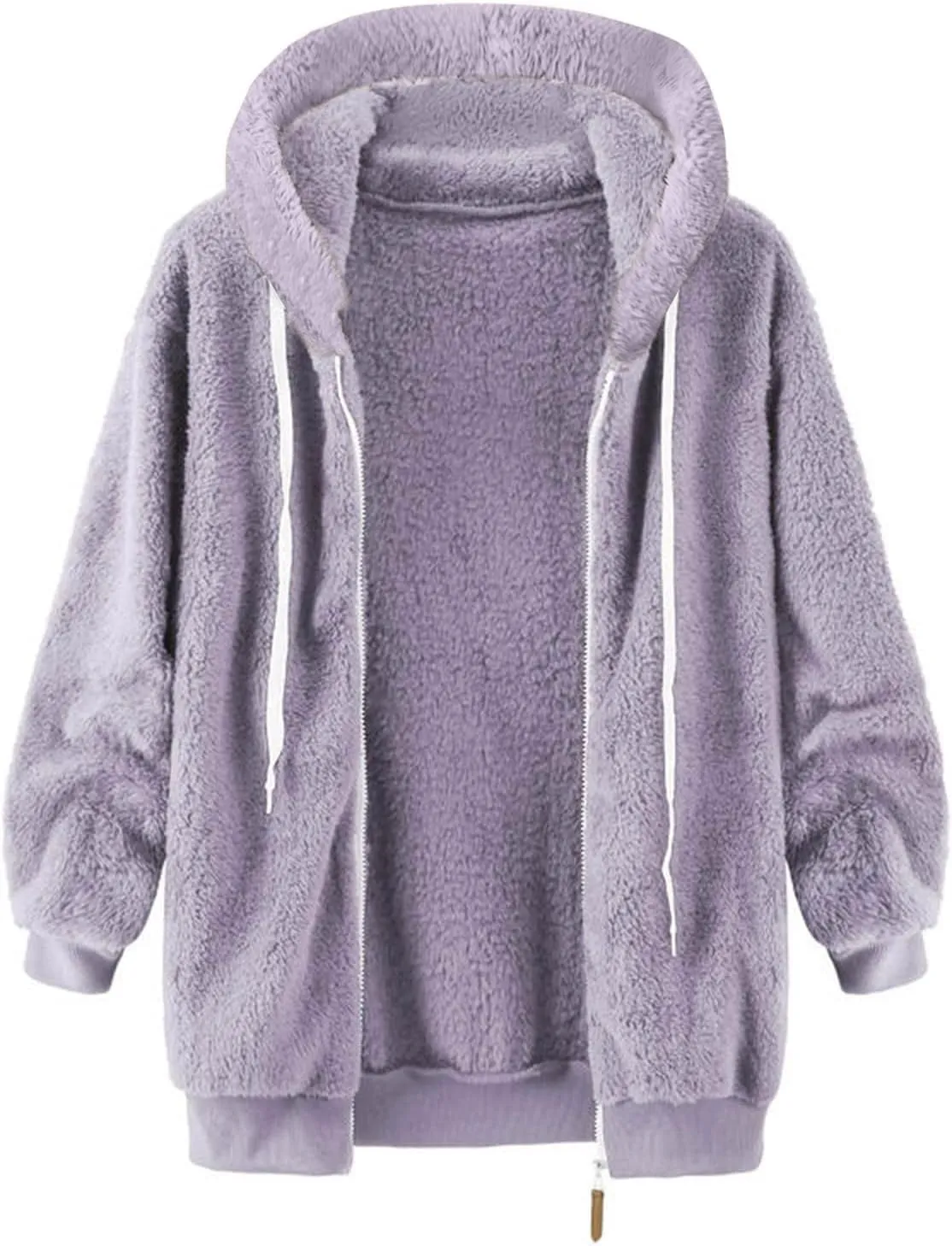 Winter Hooded Fuzzy Fleece Jackets for Women Warm Cozy Soft Oversized Fluffy Zip Up Sherpa Cardigan Coats Outerwear