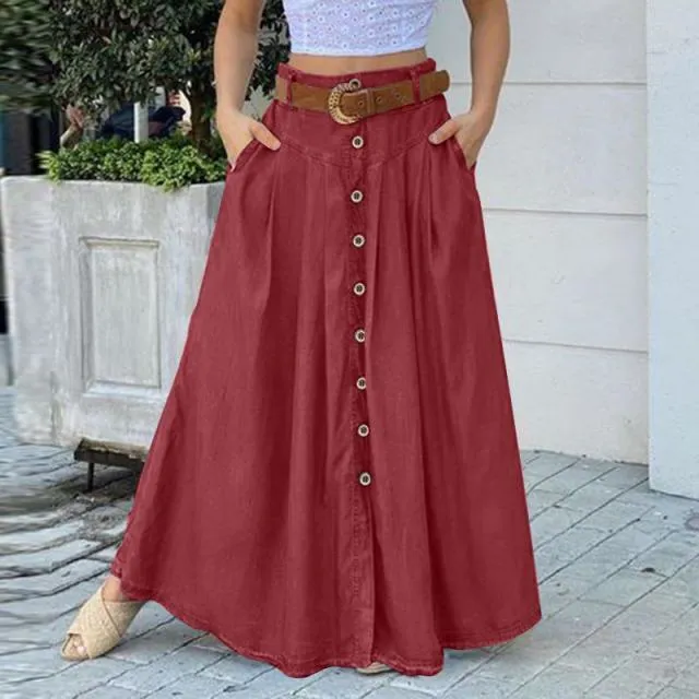 Wjczt Women&#39;s Spring Sundress 2022 ZANZEA Stylish Button Maxi Skirts Casual High Waist Long Vestidos Female Solid Robe Femme