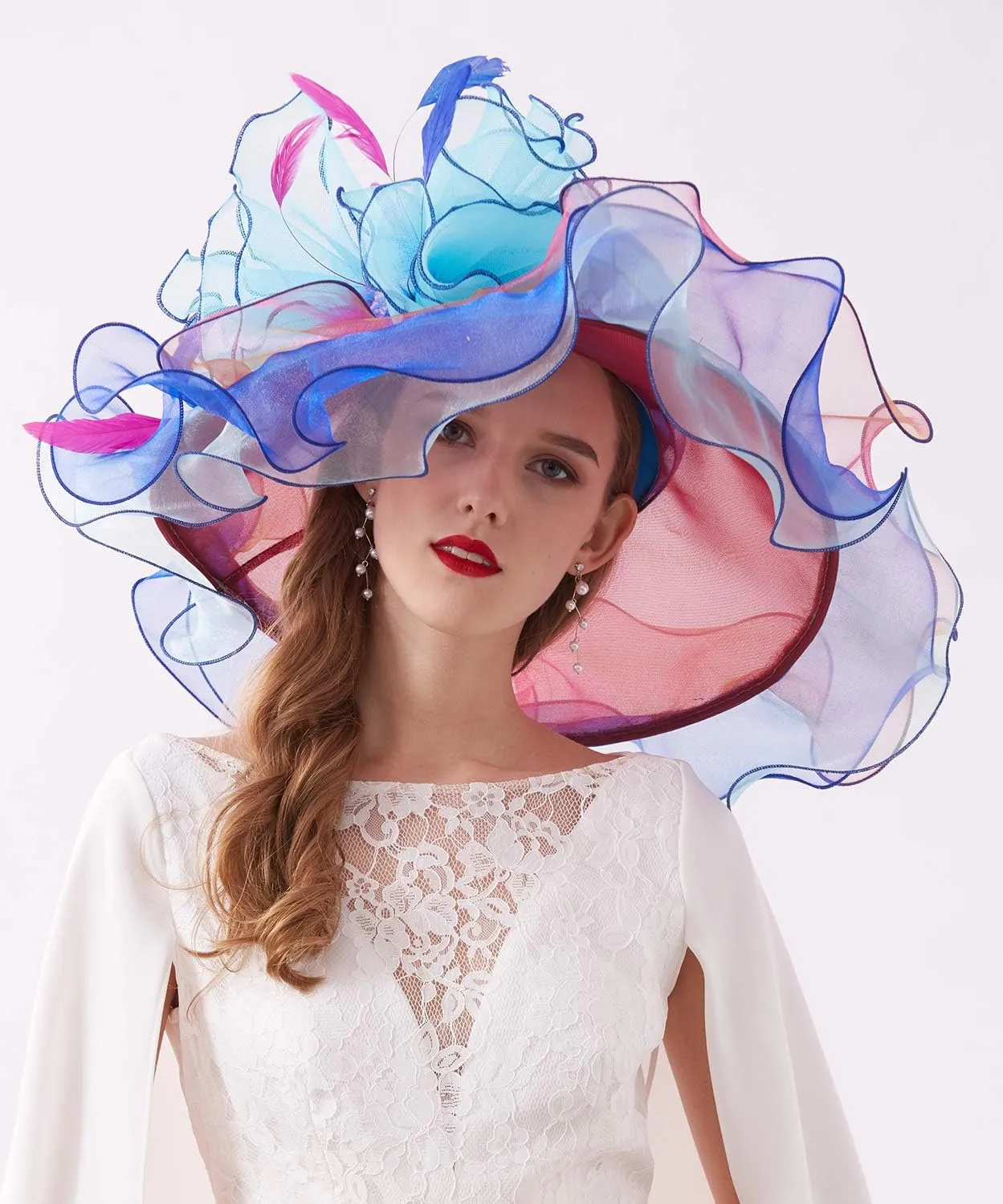 Women Derby Church Organza Flower Wedding Tea Party Fascinator Wide Brim Sun Hat