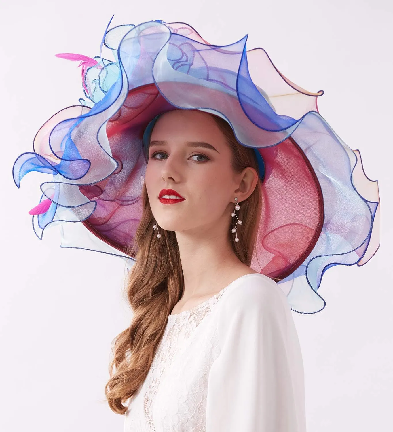 Women Derby Church Organza Flower Wedding Tea Party Fascinator Wide Brim Sun Hat