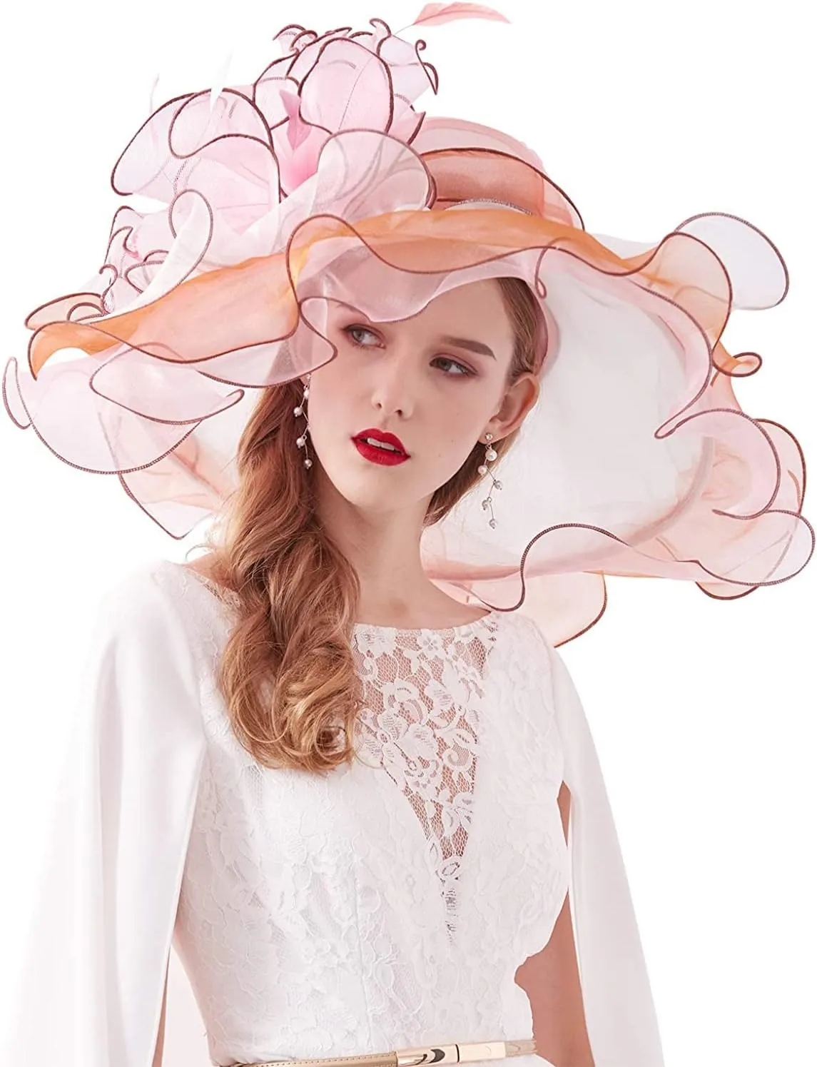 Women Derby Church Organza Flower Wedding Tea Party Fascinator Wide Brim Sun Hat