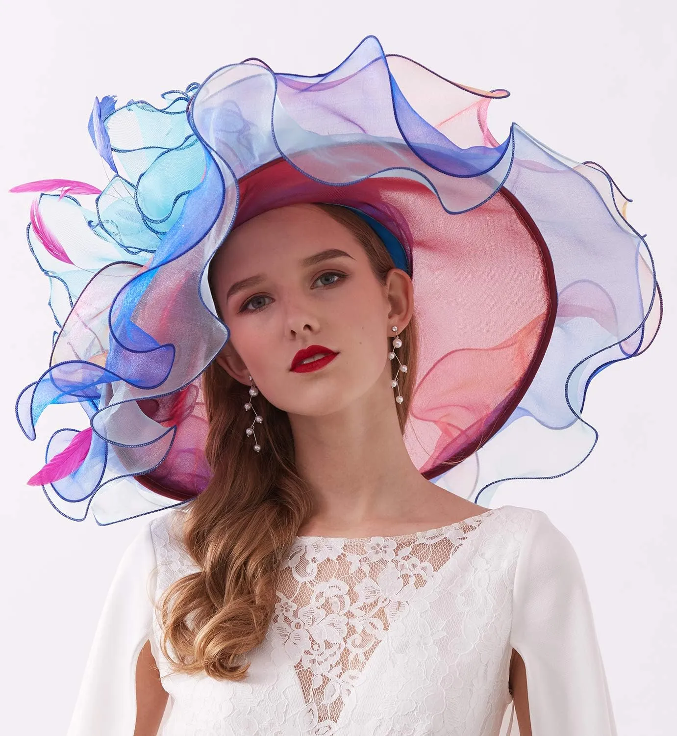 Women Derby Church Organza Flower Wedding Tea Party Fascinator Wide Brim Sun Hat