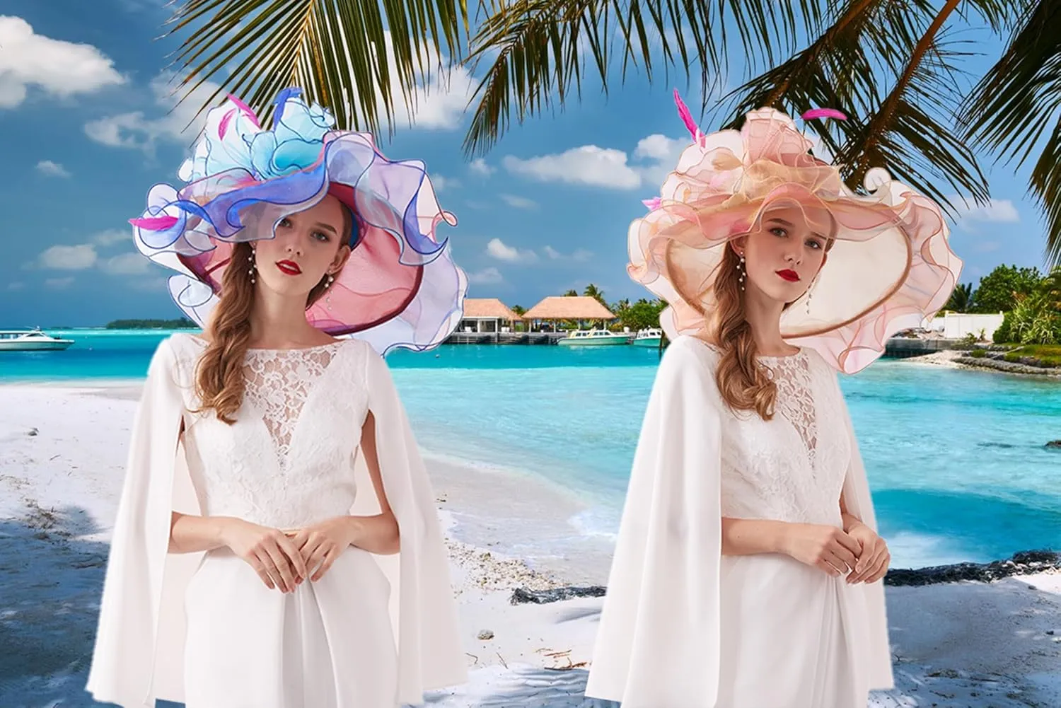 Women Derby Church Organza Flower Wedding Tea Party Fascinator Wide Brim Sun Hat