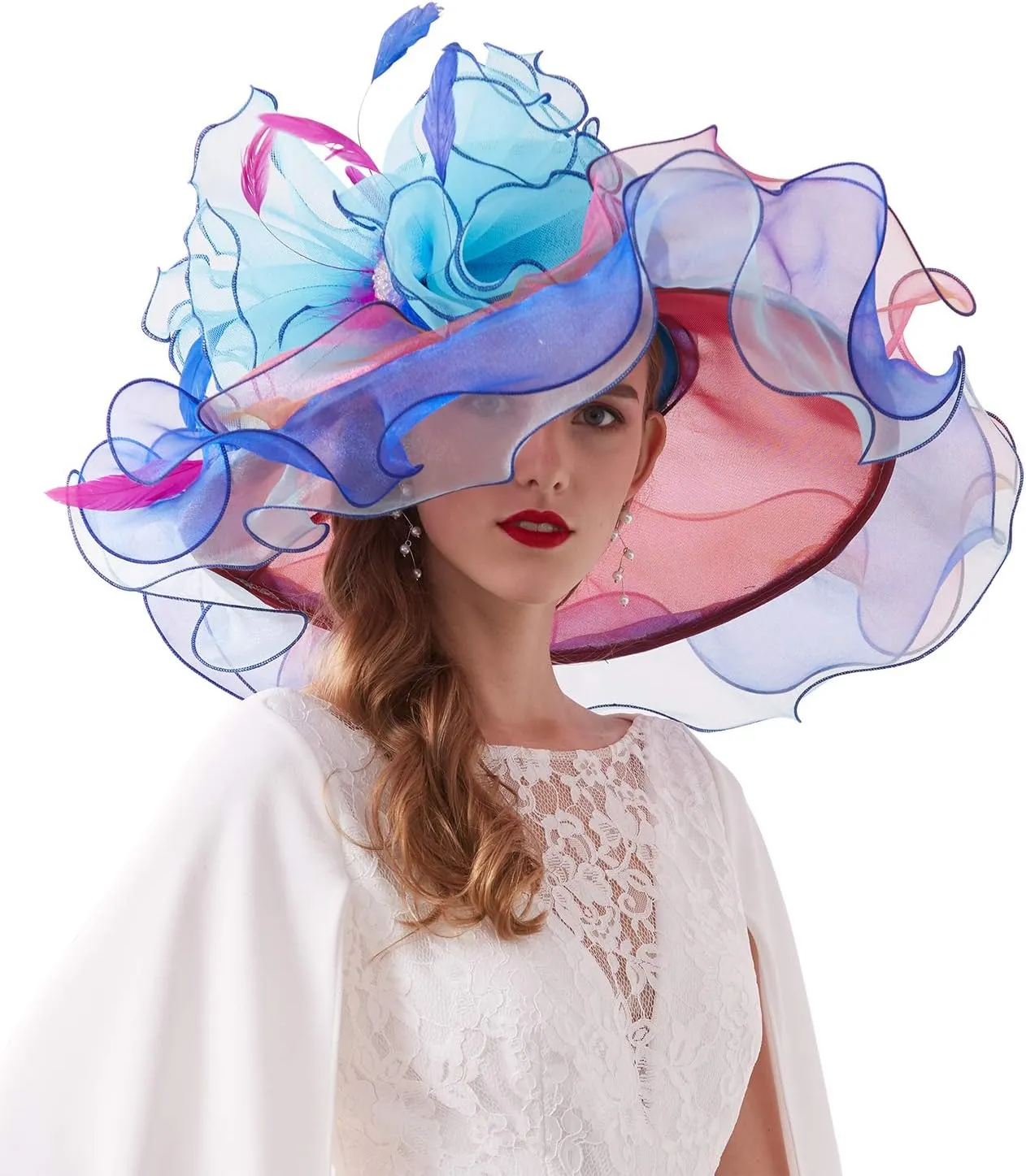 Women Derby Church Organza Flower Wedding Tea Party Fascinator Wide Brim Sun Hat
