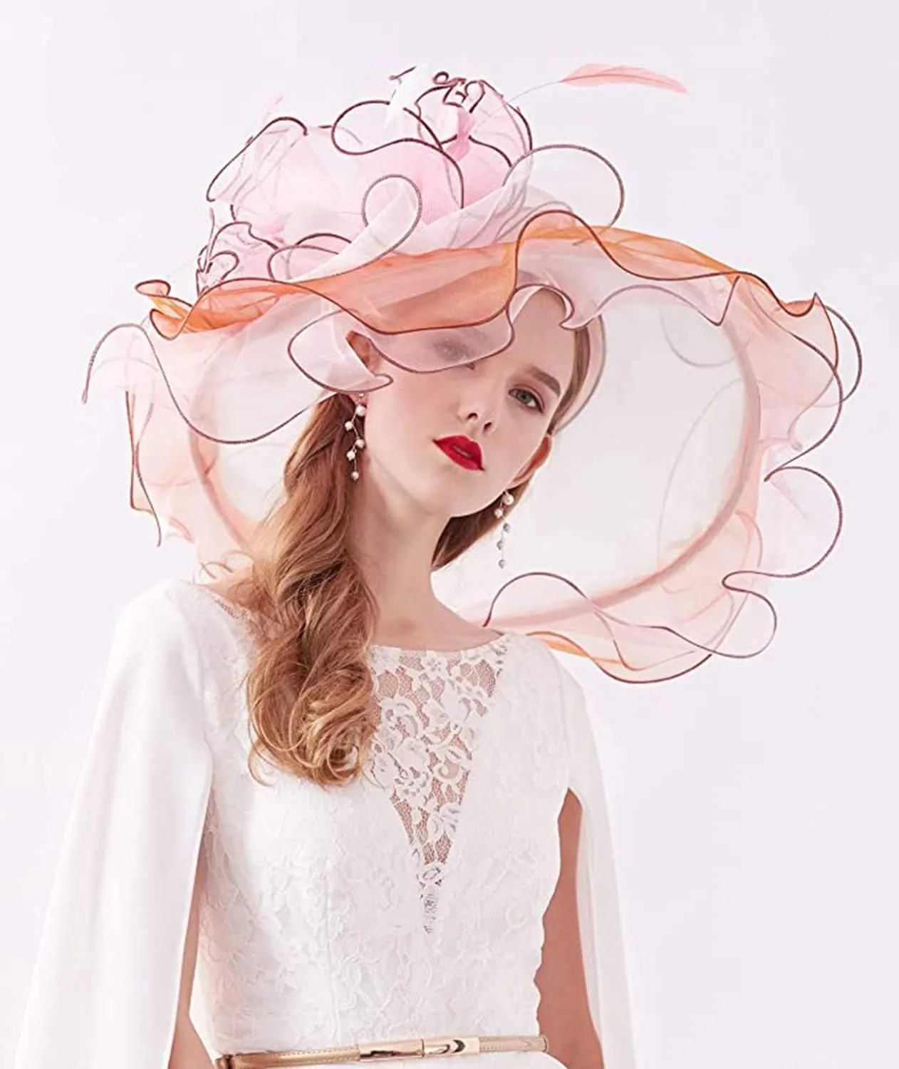 Women Derby Church Organza Flower Wedding Tea Party Fascinator Wide Brim Sun Hat
