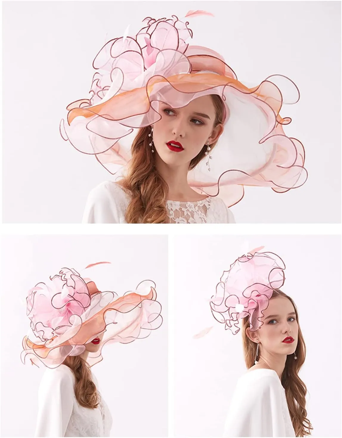 Women Derby Church Organza Flower Wedding Tea Party Fascinator Wide Brim Sun Hat