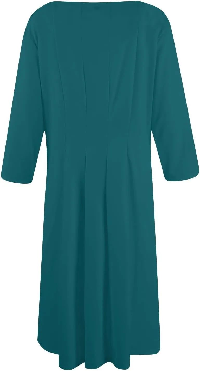 Women Dresses Formal for Church Summer Spring Solid Flowy Vintage 3/4 Sleeve Midi Casual Swing