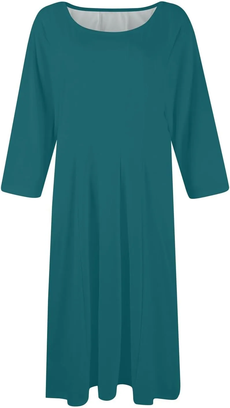 Women Dresses Formal for Church Summer Spring Solid Flowy Vintage 3/4 Sleeve Midi Casual Swing